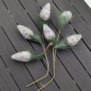 Decorative Large Frosty Pinecone Winter Green Floral Decor Picks
